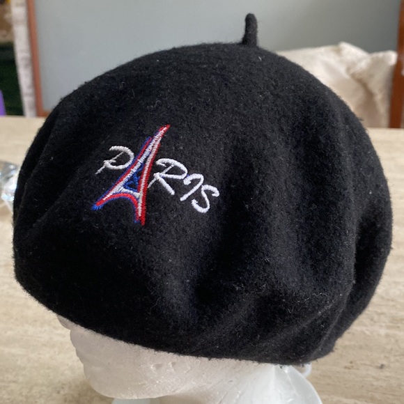 Black French beret wool PARIS Eiffel Tower France - Picture 2 of 16